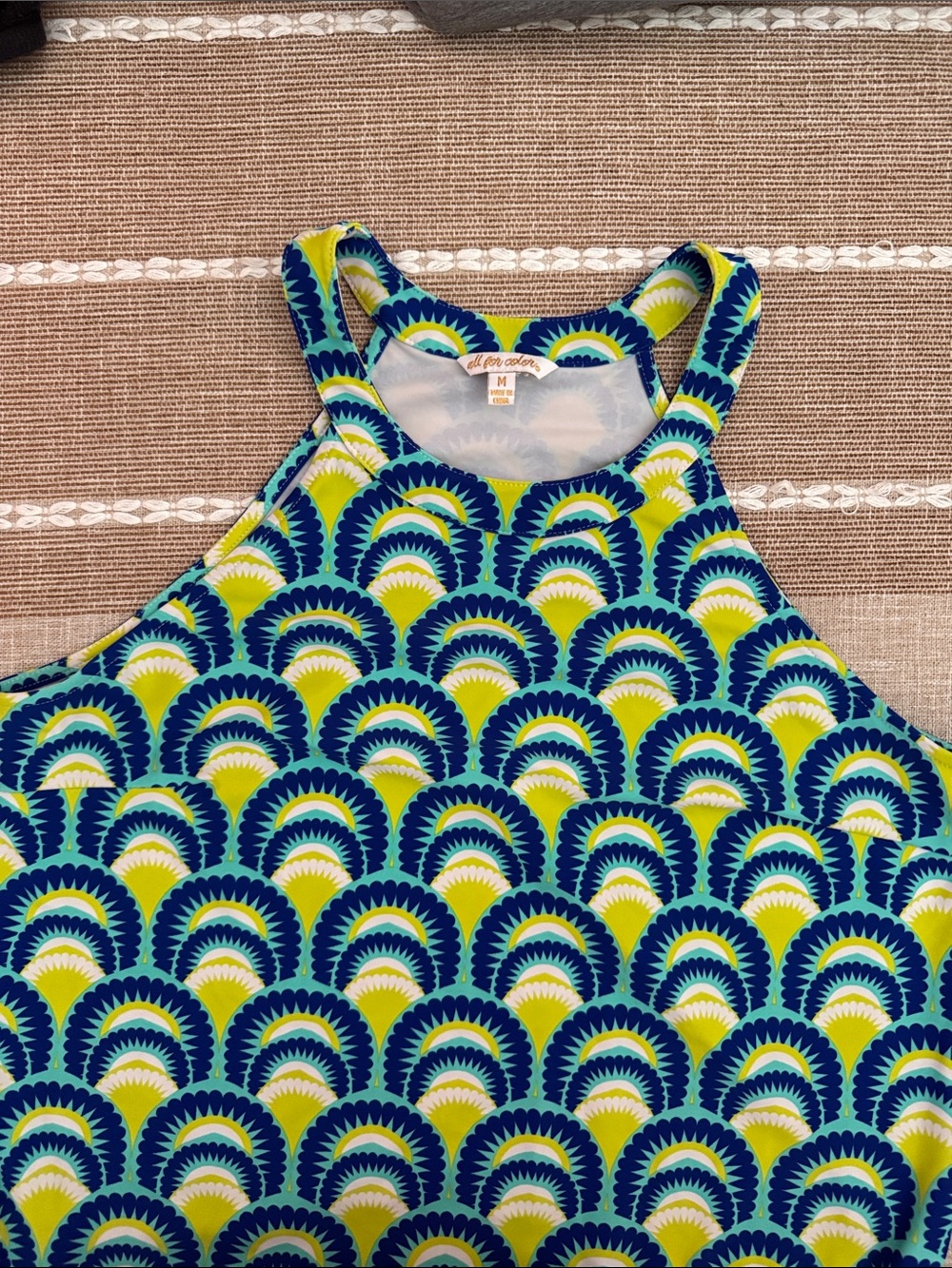 Navy, Blue & Lime Scallop Print dress